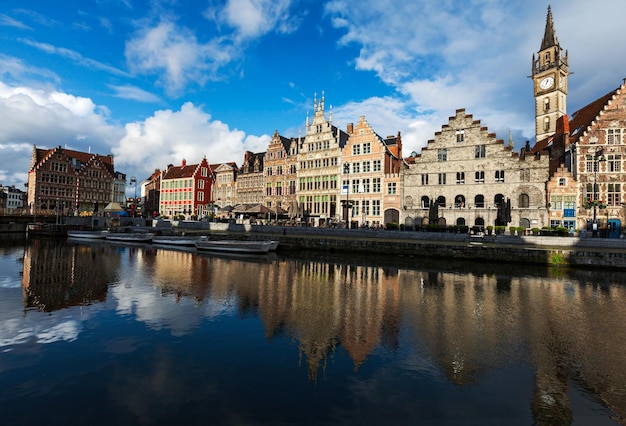 Ghent canal and Graslei street Ghent Belgium