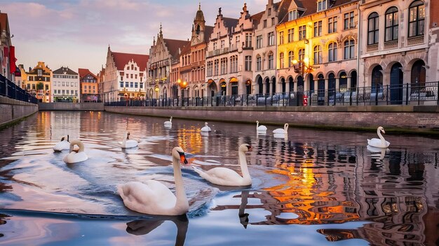 Ghent canal and graslei street ghent belgium