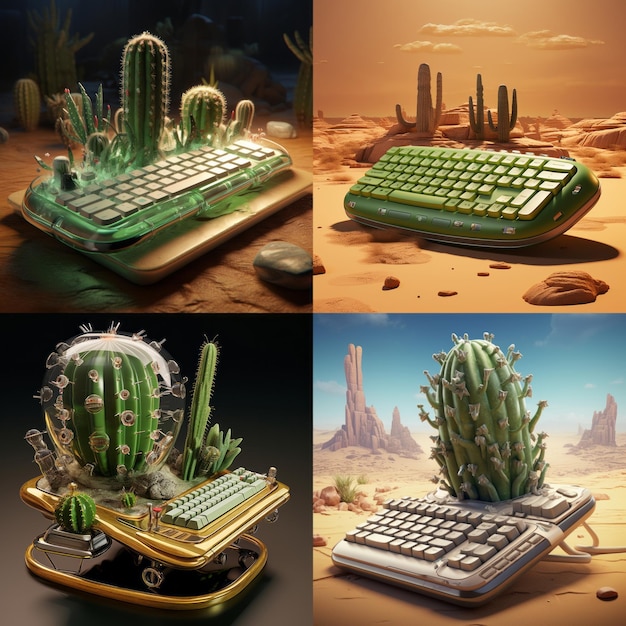 Photo the gherkin cactus keyboard logitech mx keys' worst invention meets concept art on a sandy desertpu