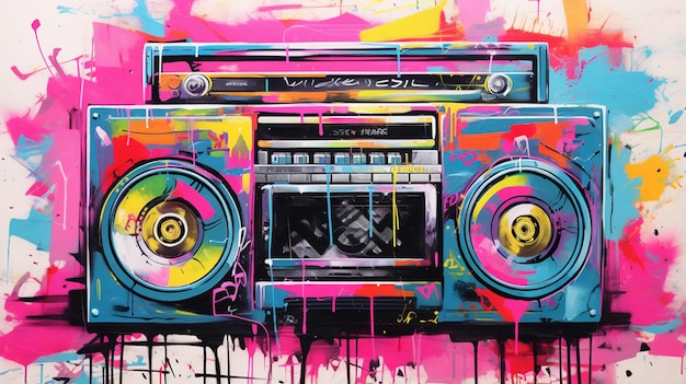 Foto ghettoblaster boombox graffitti pittura a olio neon 2