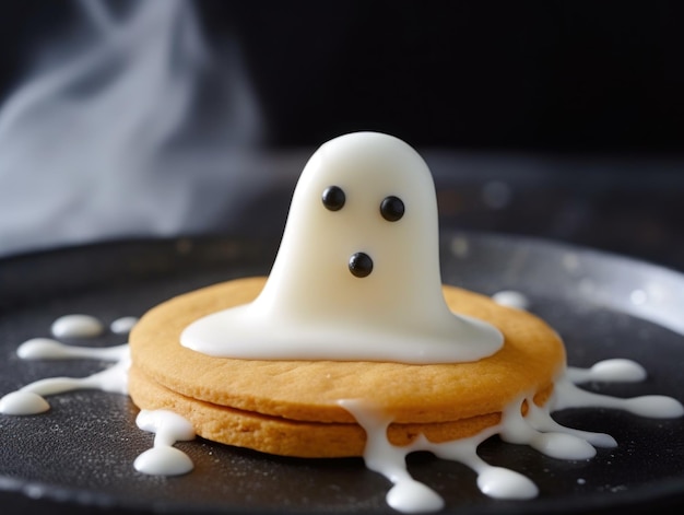 A Ghost Biscuit With White Icing For Halloween