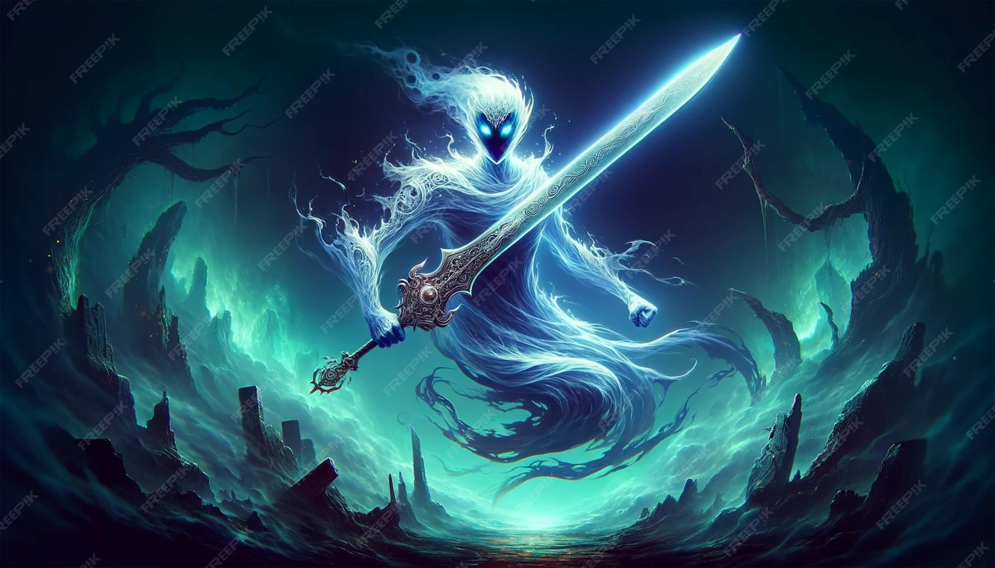 Premium Photo | A ghost fighter wielding a legendary sword spirit 