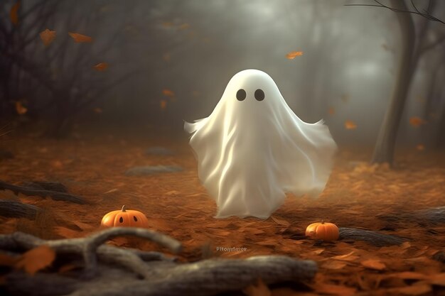 Ghost in the forest halloween background