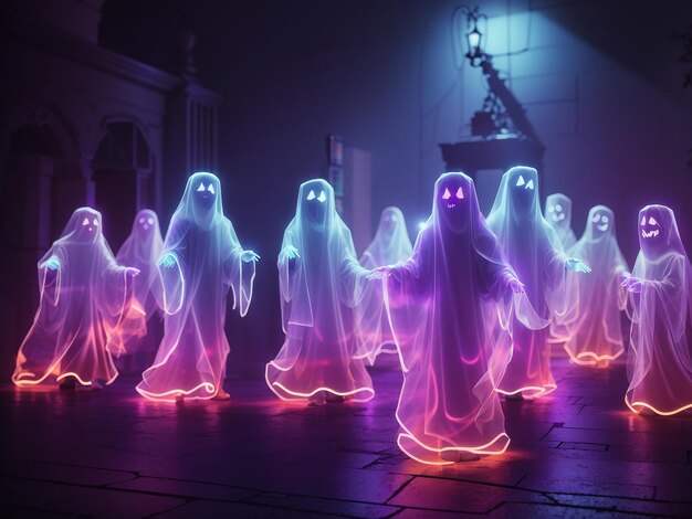 Photo ghost halloween costume with neon lights