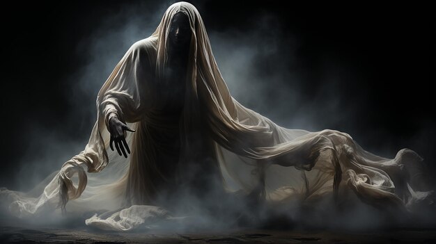 Photo ghost horror spirit of death on a black background phobia fantastic creature spirit of evil fictional darkness