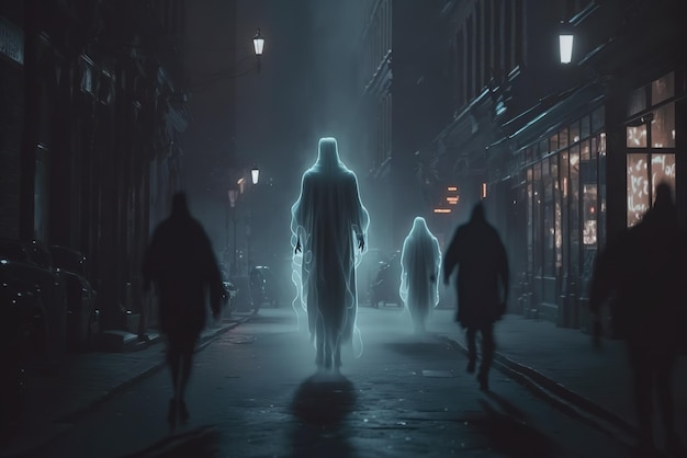 어두운 도시 거리의 유령 침공