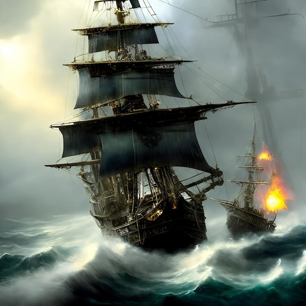 ghost pirate ship in battle