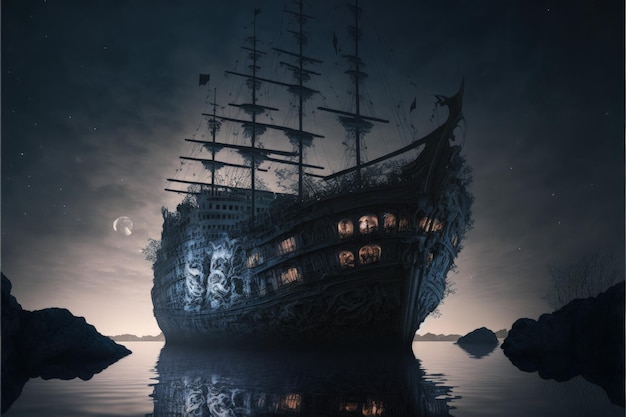 Ghost pirate ship on the high seas Generative AI