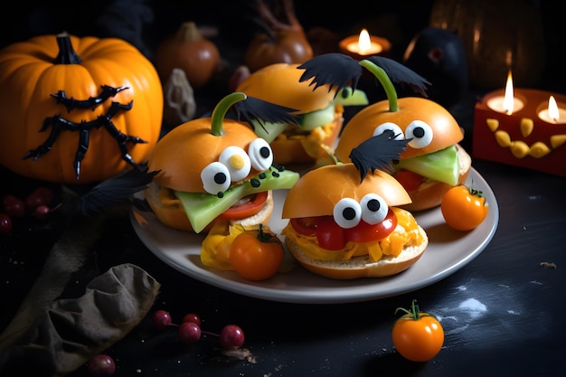 Ghost Pumpkin Hamburgers with a Halloween theme