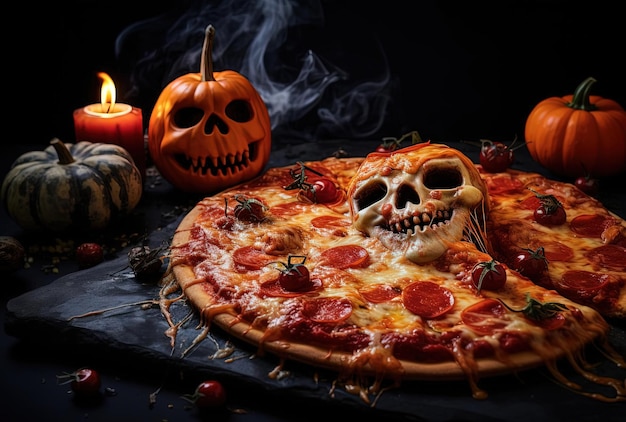 ghost pumpkin pizza in the style of red and orange