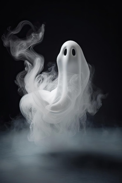 A ghost shaped smoke is in the air with the word ghost on it.