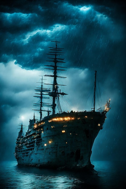 Ghost ship at sea