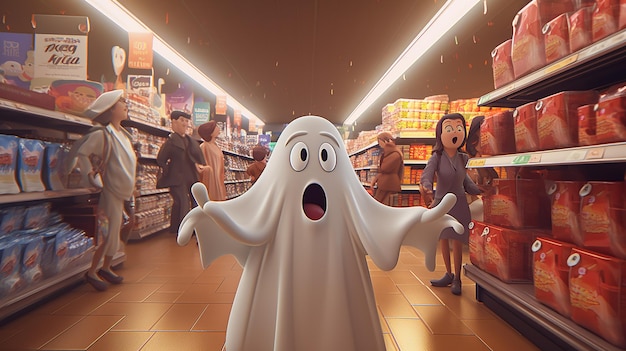 Ghost shopping in a crowded supermarket