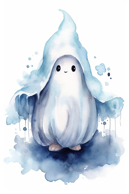 Ghost watercolor clipart cute isolated on white background with Generative AI Technology