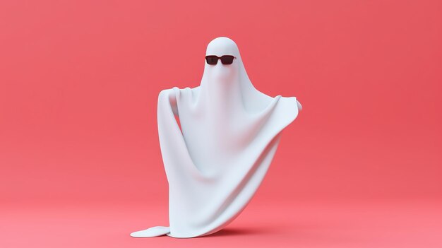 Photo a ghost wearing sunglasses stands in front of a red background.