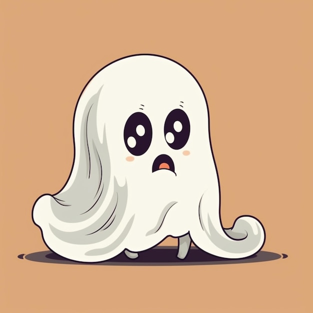 A ghost with a sad face is on a brown background