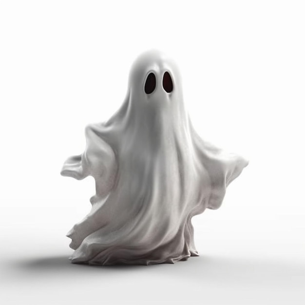A ghost with two eyes is standing in front of a white background