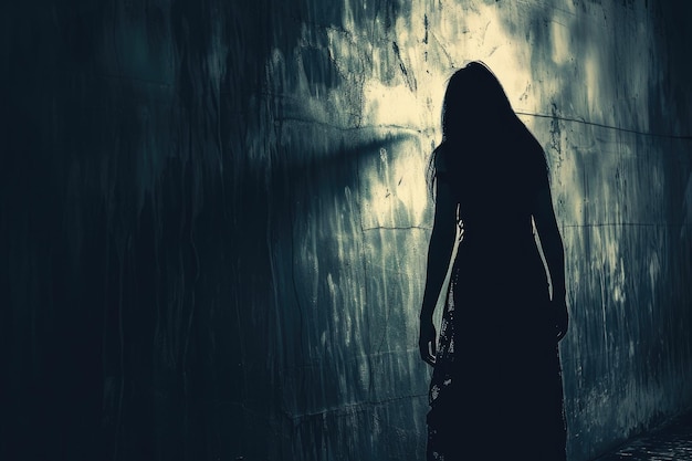 Ghostly Apparition Haunted Woman Silhouette in a Terrifying Horror Scene