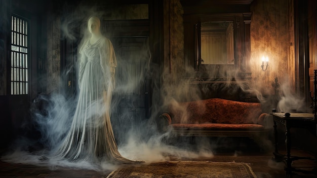 Photo ghostly apparitions in an old mansion