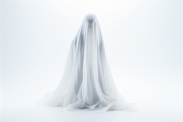 a ghostly figure in a white dress