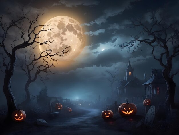 Ghostly Halloween Background Ghostly Full Moon Night Halloween Background ai generated