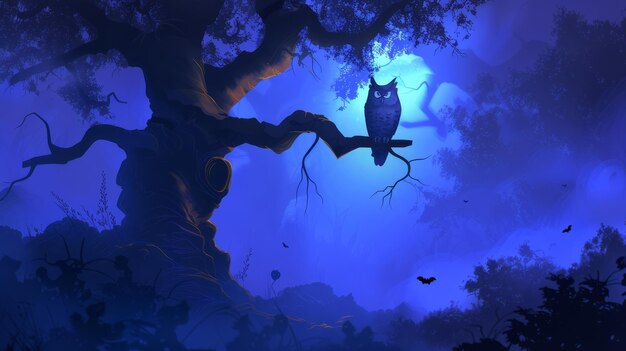 Ghostly Owl Watching from Ancient Tree