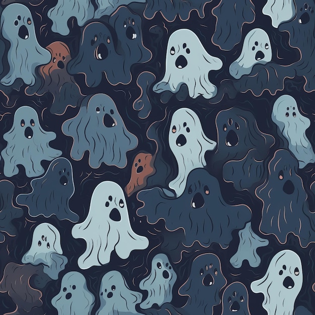 Ghostly phantoms on a dark background as a seamless pattern AI generation