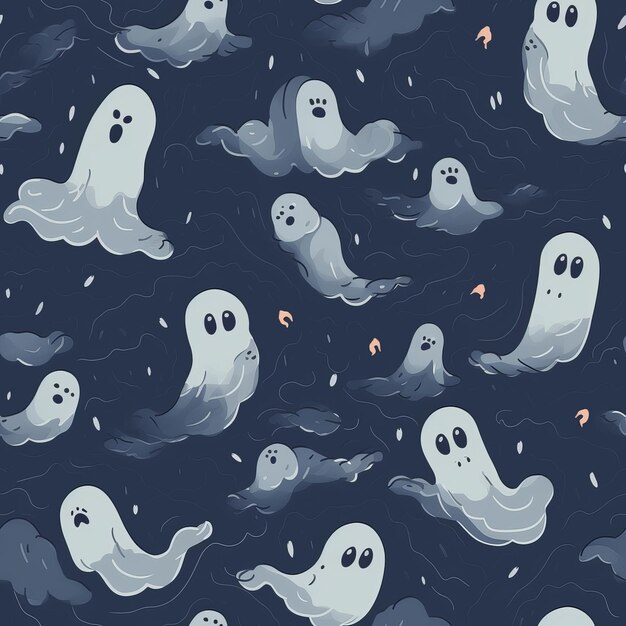 Ghostly phantoms on a dark background as a seamless pattern AI generation