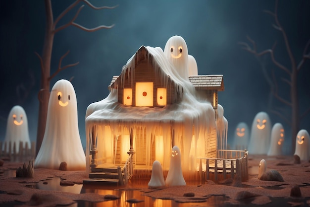 사진 ghostly residency는 냉동 효과를 위한 할로윈 하우스 이미지를 제시합니다.