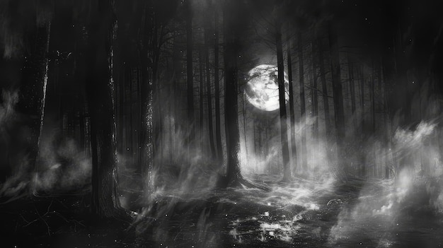 Фото Призрачные ветви тумана улучшают лунные леса таинственные обои