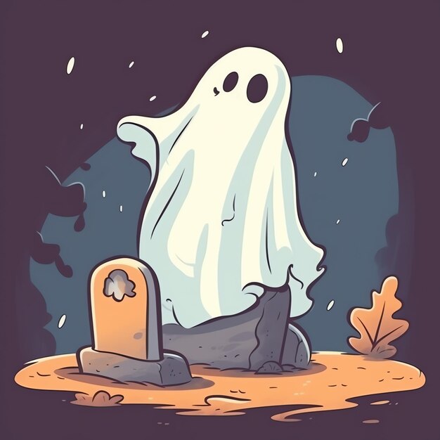 Photo ghosts on halloween celebration concept in a cemetery or forest at night in cartoon style halloween