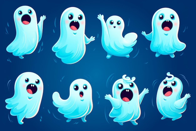 Ghosts on Halloween Graphic elements stickers Ready character Background wallpaper pattern AI