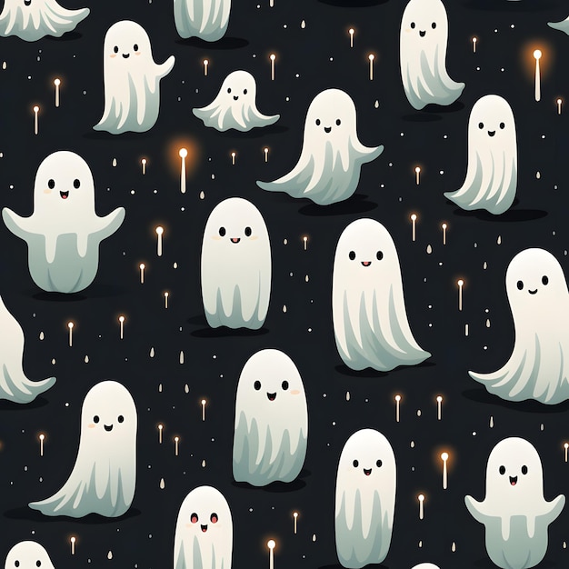 Ghosts Hallowen Seamless Pattern