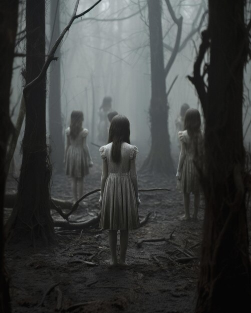 사진 고 양식의 숲 속의 소녀들의 유령