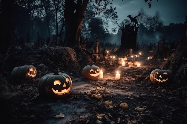 Ghosts and Pumpkins A Halloween Spectacle of Spooky Delights Generative AI