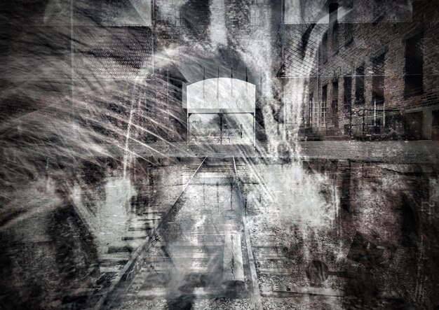 Foto fantasmi di prigionieri torturati del campo di concentramento di auschwitz silhouette di uomini e donne anziani