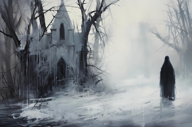 冬の風景の幽霊 憂鬱な絵 恐ろしい物語