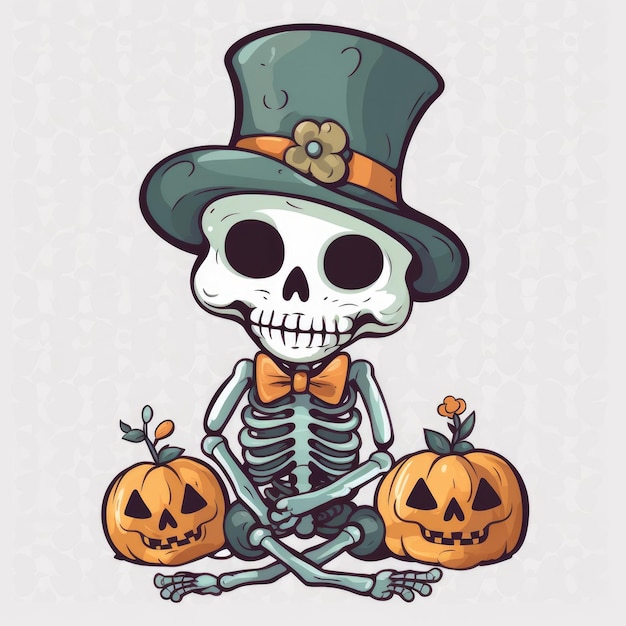 Ghoulishly Cute Animated Ghost Pumpkin Skeleton Vector Pattern with Transparent Background