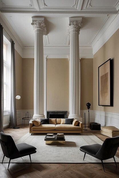 Giancarlo Valle Inspired Living Room Minimal Elegance with Ionic Columns