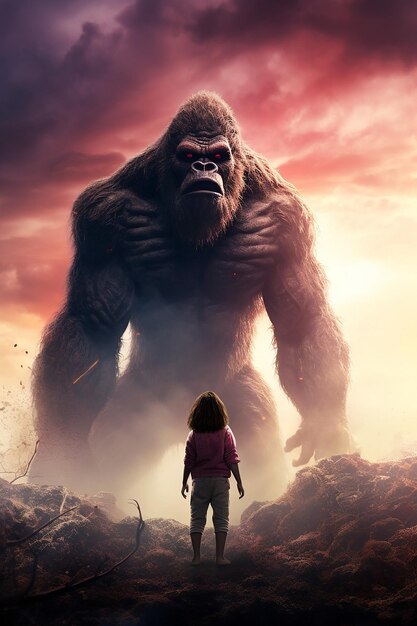 Foto gigante adulto kong kaiju sembra una ragazzina cinematografica 4k iperrealista monsterverse