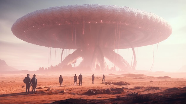Foto una gigantesca nave aliena nel deserto