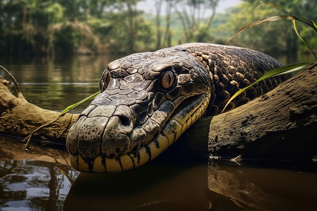 Giant Anaconda Slithering through the Amazon