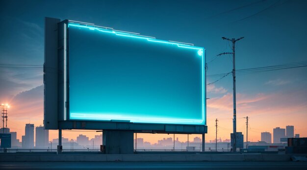 Giant billboard signage in futuristic urban city outskirts