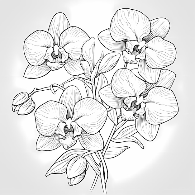 Foto orchidee giganti in fiore pagina da colorare per bambini divertimento in bianco e nero