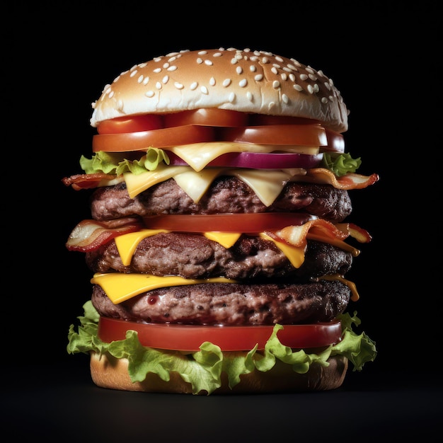 giant burger on black background