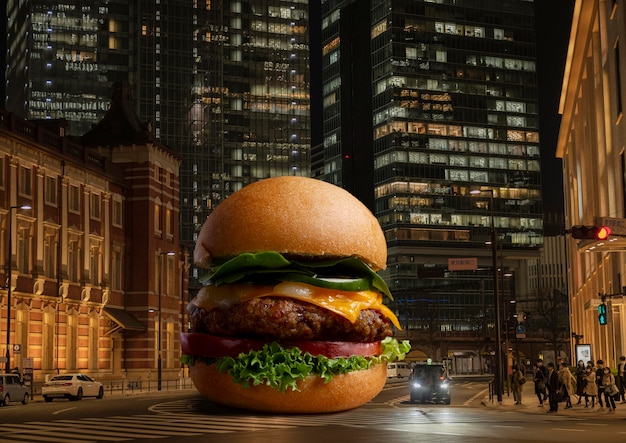 Giant burger  in city