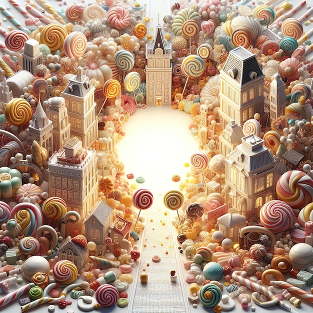 Foto giant candy city generato da ai