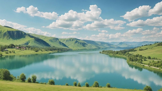 Giant Clear Lake Surrounded by Hills and Forest