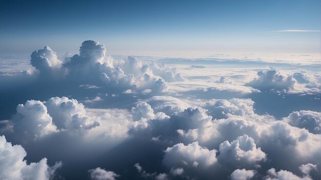 写真 遠くの街や山の青い空の巨大な雲と草の風景の背景