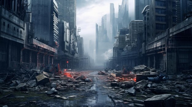 A giant deserted metropolis during the apocalypse